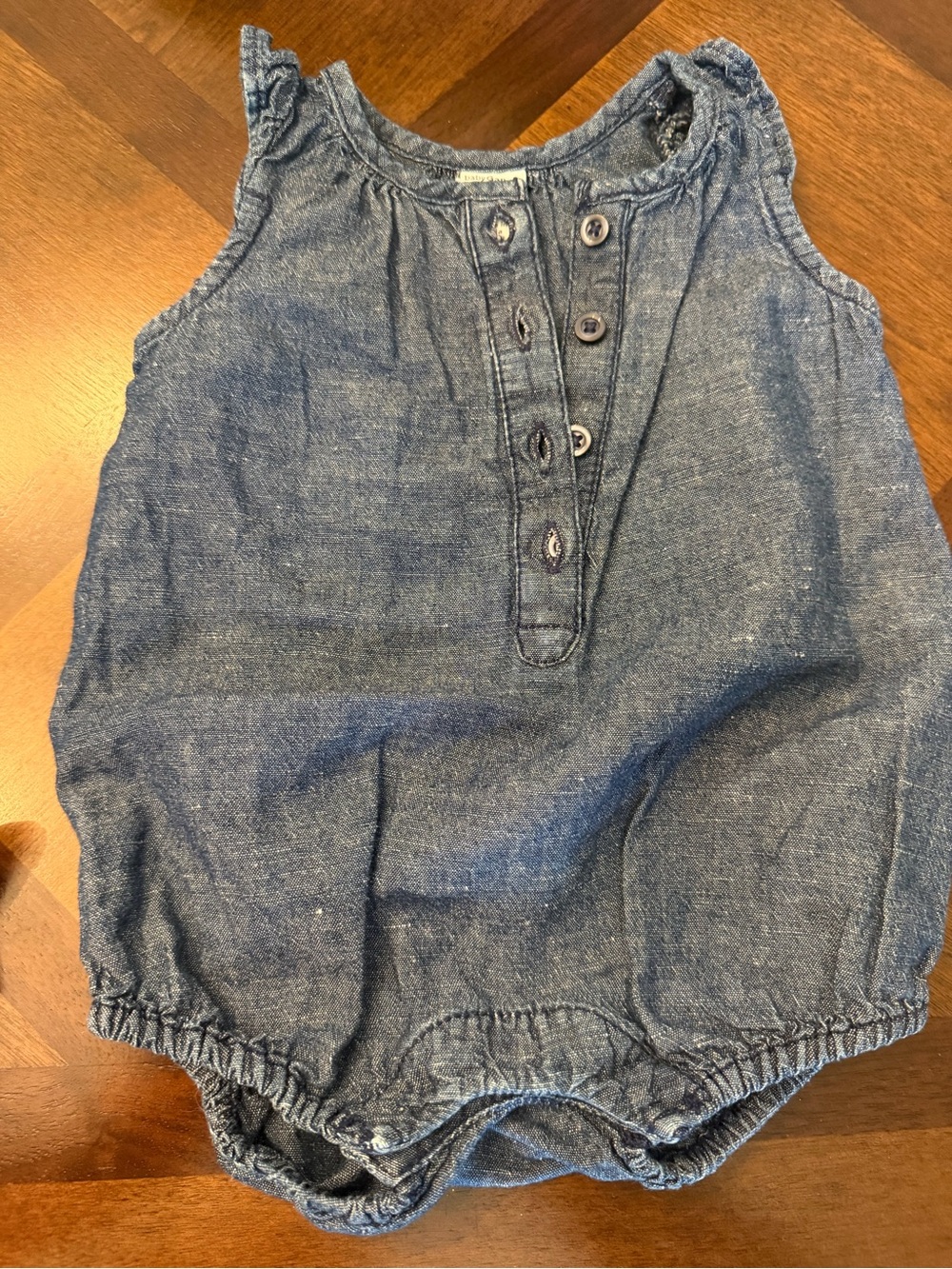GAP Denim-Style Blue Button Front Sleeveless Baby Romper